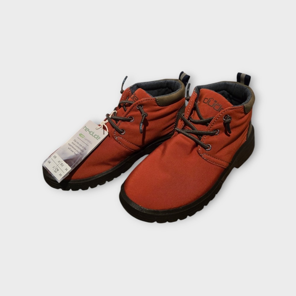 NEW Hey Dude Sneakers Spencer Eco Youth Red Dye Lace Up Hi Top Size Y2-L3